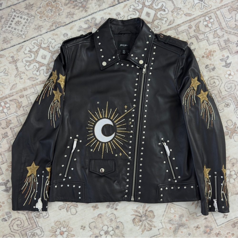 Nasty Gal Real Leather Star and Moon Embroidered Jacket - Picture 6 of 13